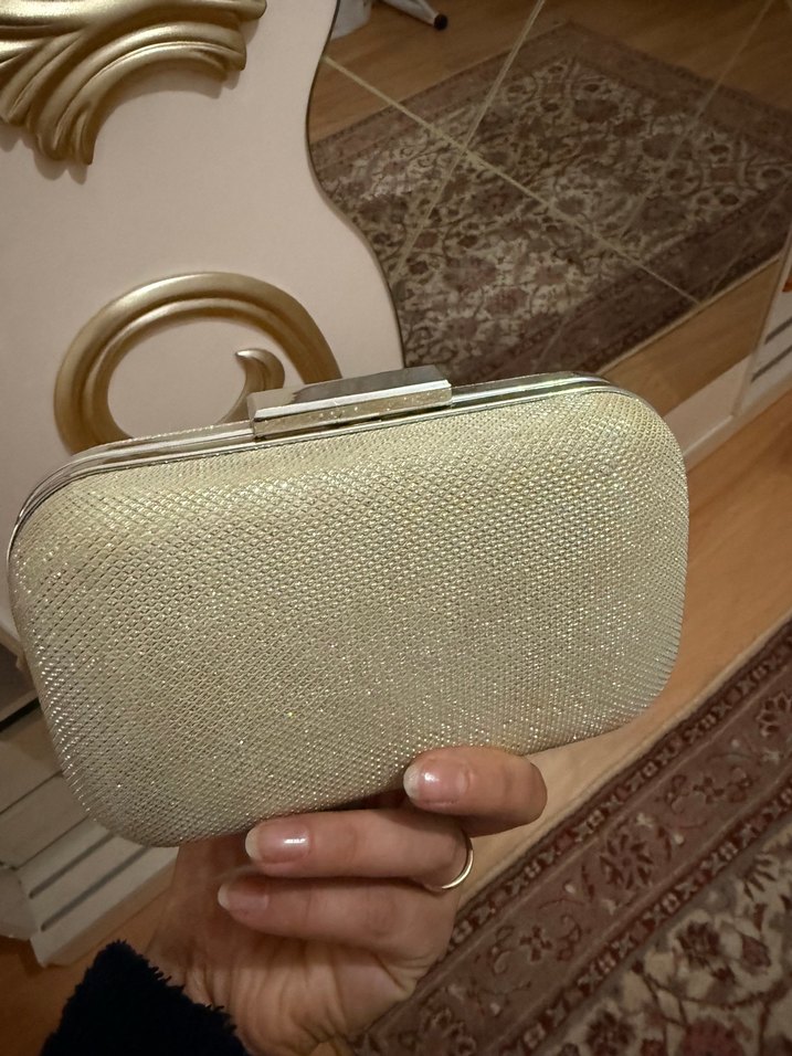 Bej Parlak Yılan Desenli Tokalı Kadın Portföy Çanta - Görsel 3