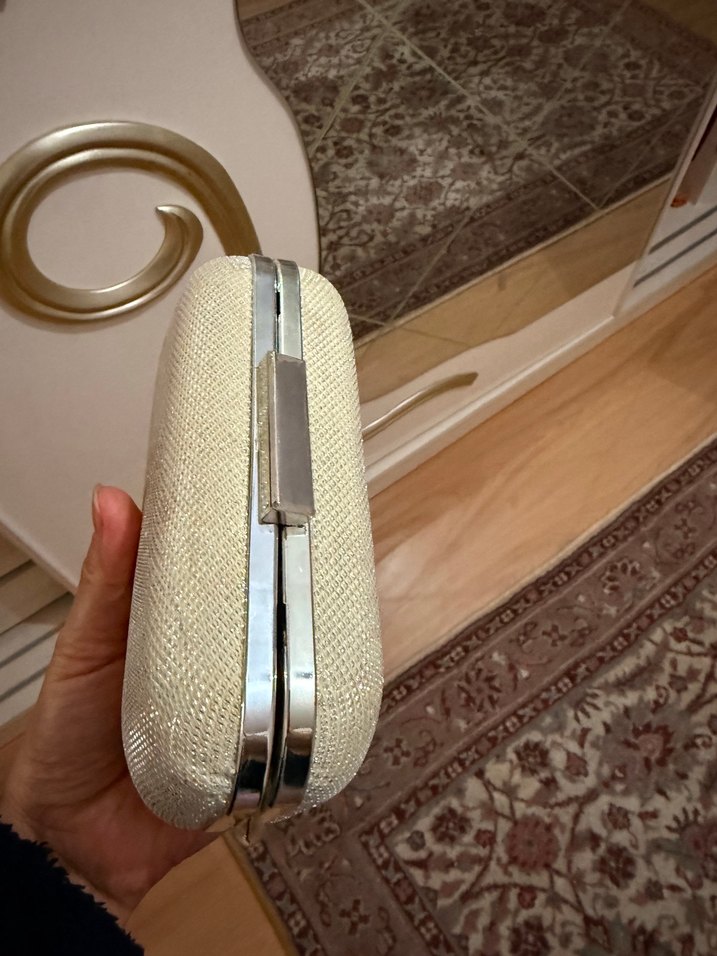 Bej Parlak Yılan Desenli Tokalı Kadın Portföy Çanta - Görsel 5