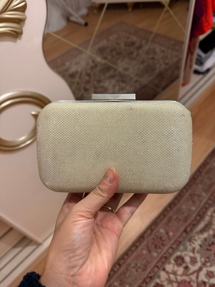 Bej Parlak Yılan Desenli Tokalı Kadın Portföy Çanta - Görsel 4