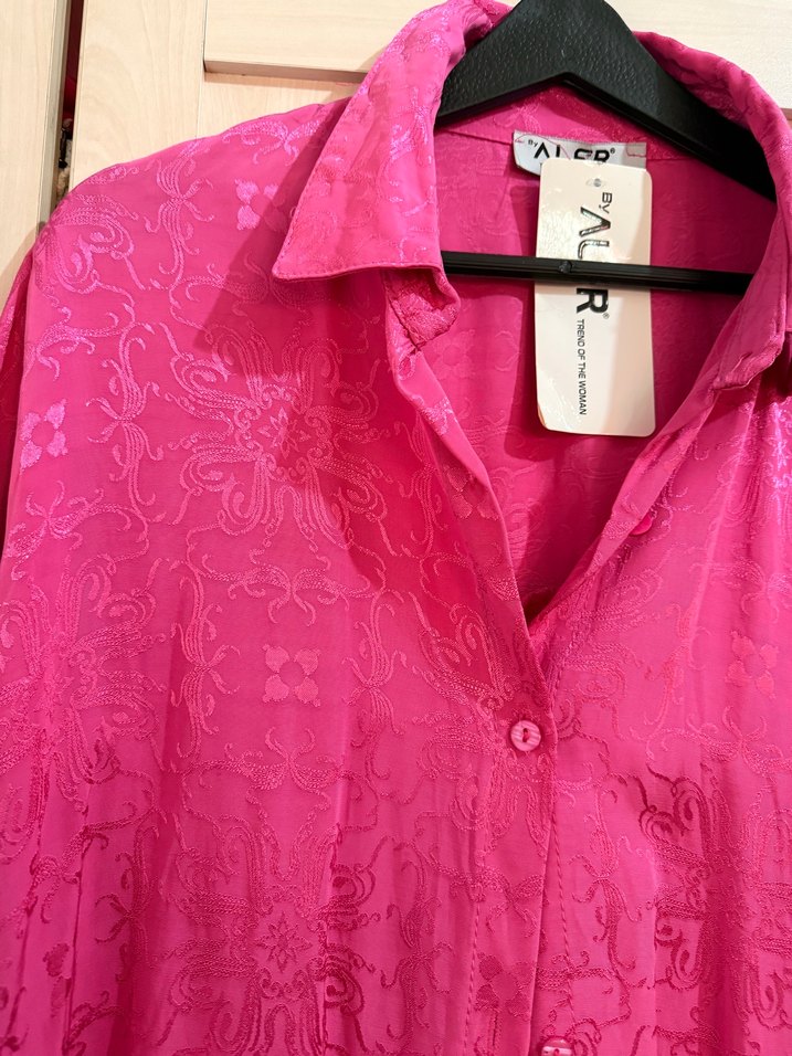 Düğmeli Pembe Kadın Gömlek - Görsel 2