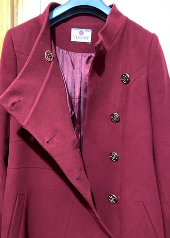 Bordo Düğmeli Uzun Kaşe - Görsel 5