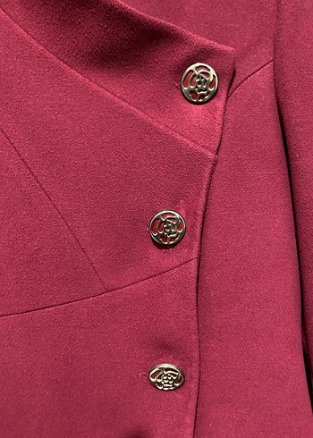 Bordo Düğmeli Uzun Kaşe - Görsel 2