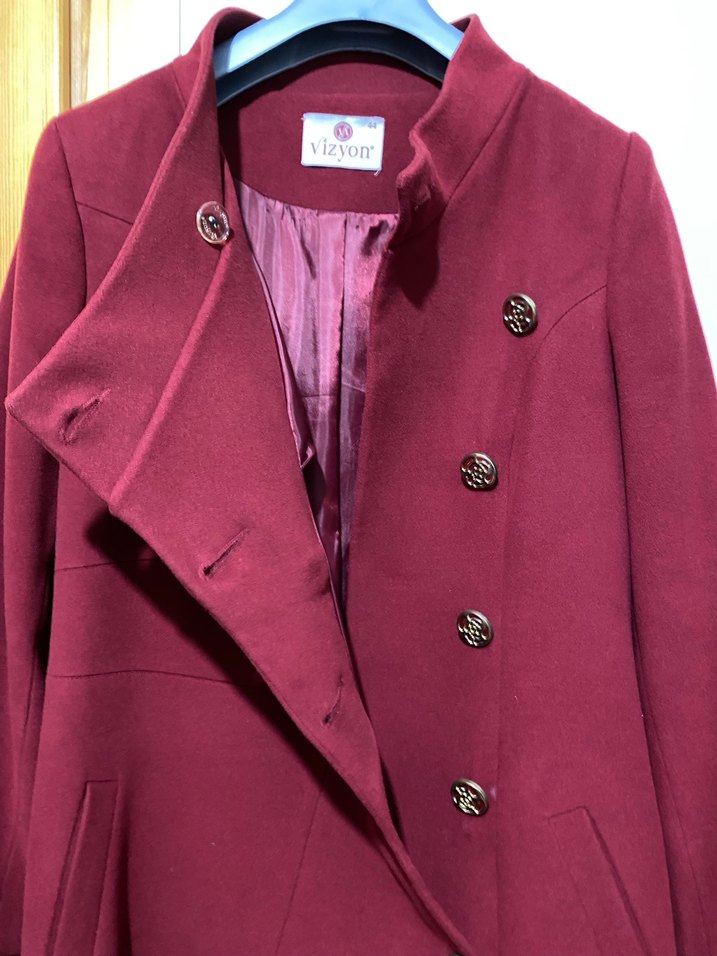 Bordo Düğmeli Uzun Kaşe - Görsel 5