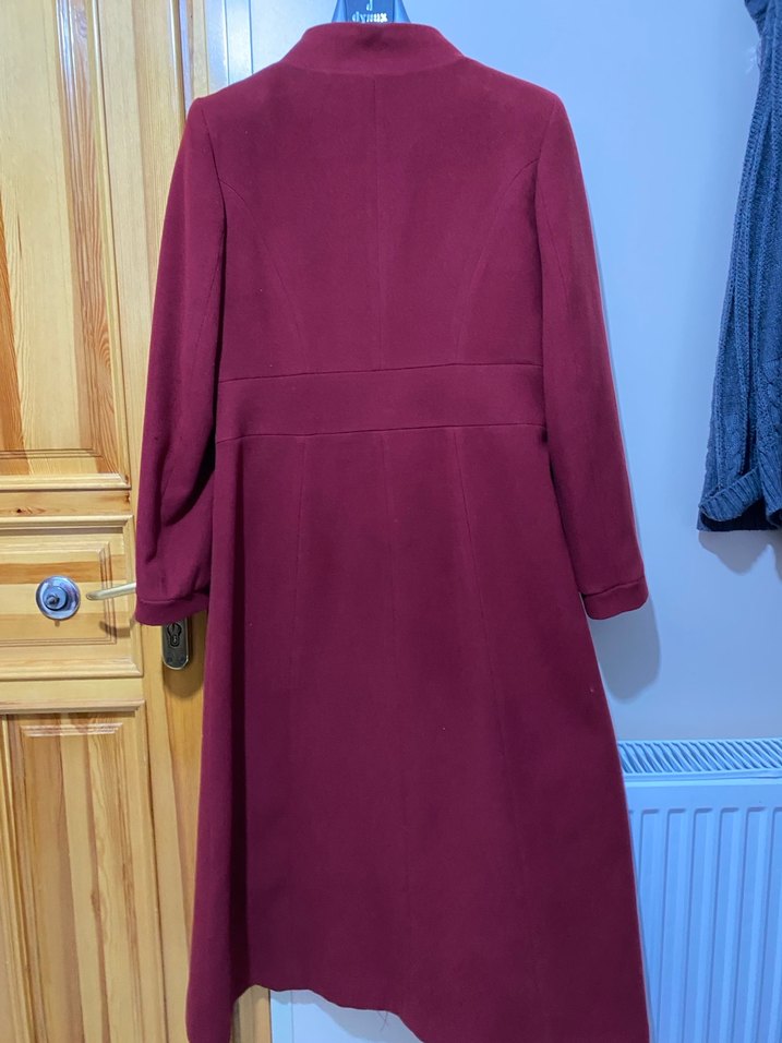 Bordo Düğmeli Uzun Kaşe - Görsel 3