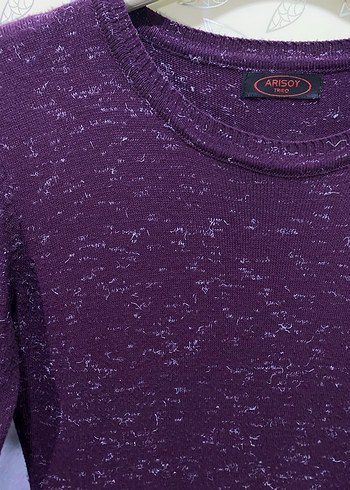 Mor Koyu Renkli Pilili Triko Uzun Elbise - Görsel 3