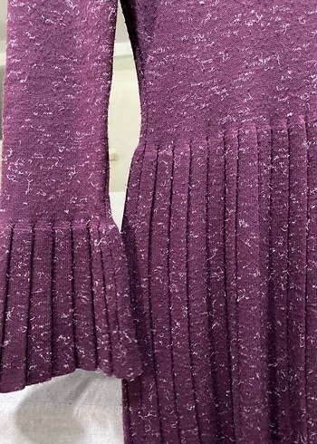 Mor Koyu Renkli Pilili Triko Uzun Elbise - Görsel 2