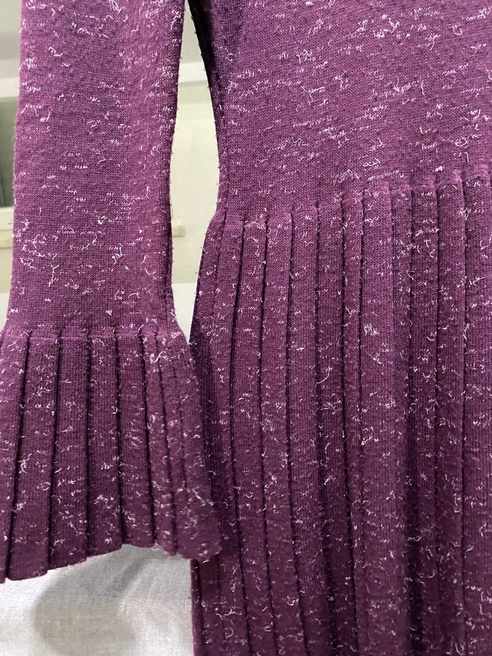 Mor Koyu Renkli Pilili Triko Uzun Elbise - Görsel 2