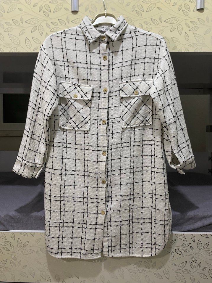 Beyaz Kareli Kadın Gömlek - Görsel 2