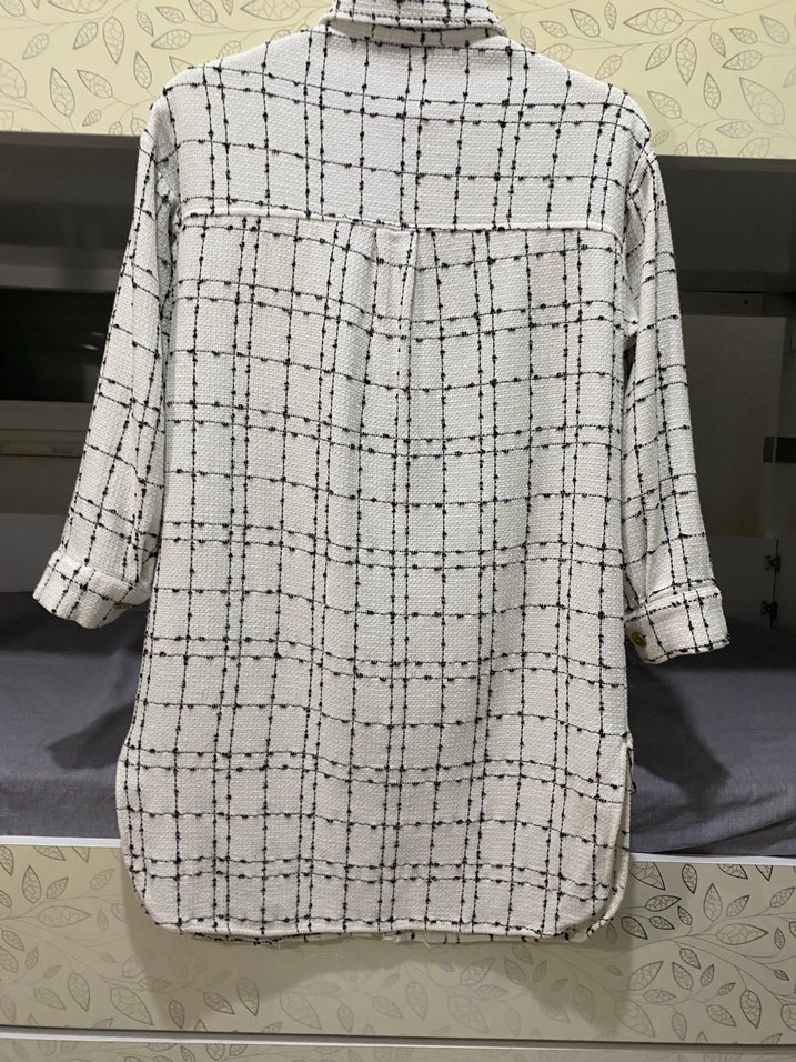 Beyaz Kareli Kadın Gömlek - Görsel 4