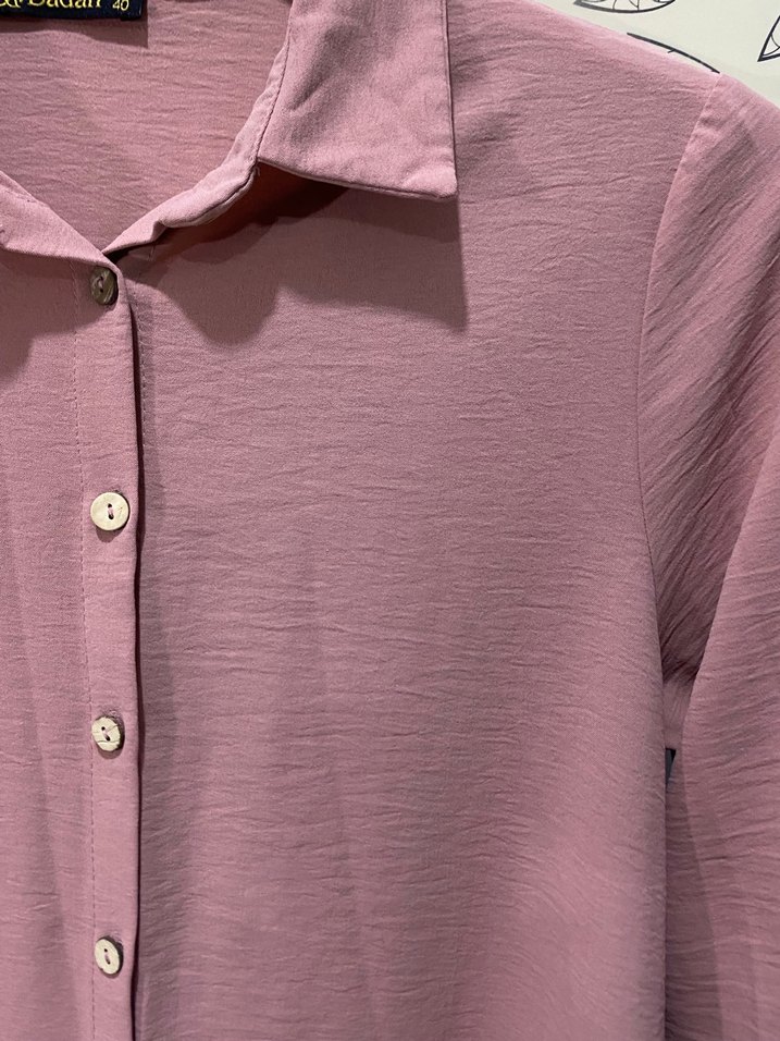 Pembe Uzun Kollu Düğmeli Tunik - Görsel 2