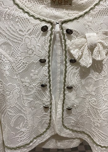 Kadın Beyaz Dantel İşlemeli Bolero - Görsel 2