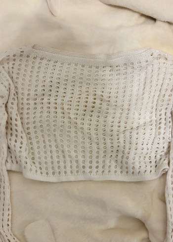 Beyaz Bohem Örgü Uzun Kollu Kazak - Görsel 2