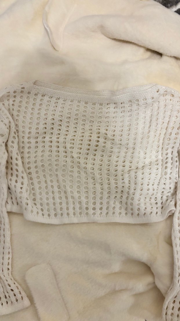 Beyaz Bohem Örgü Uzun Kollu Kazak - Görsel 2