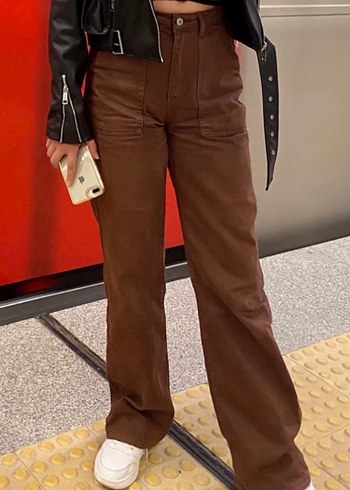 Kadın Kahverengi Bol Kesim  Pantolon - Görsel 3