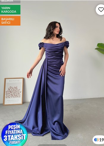 Lacivert Drapeli Uzun Abiye Elbise - Görsel 2