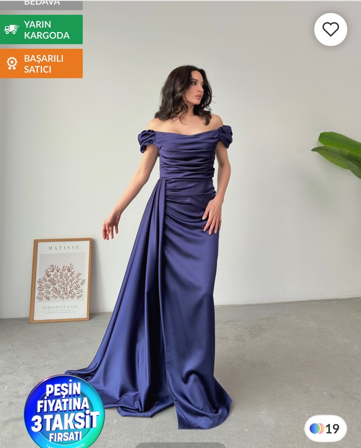 Lacivert Drapeli Uzun Abiye Elbise - Görsel 2