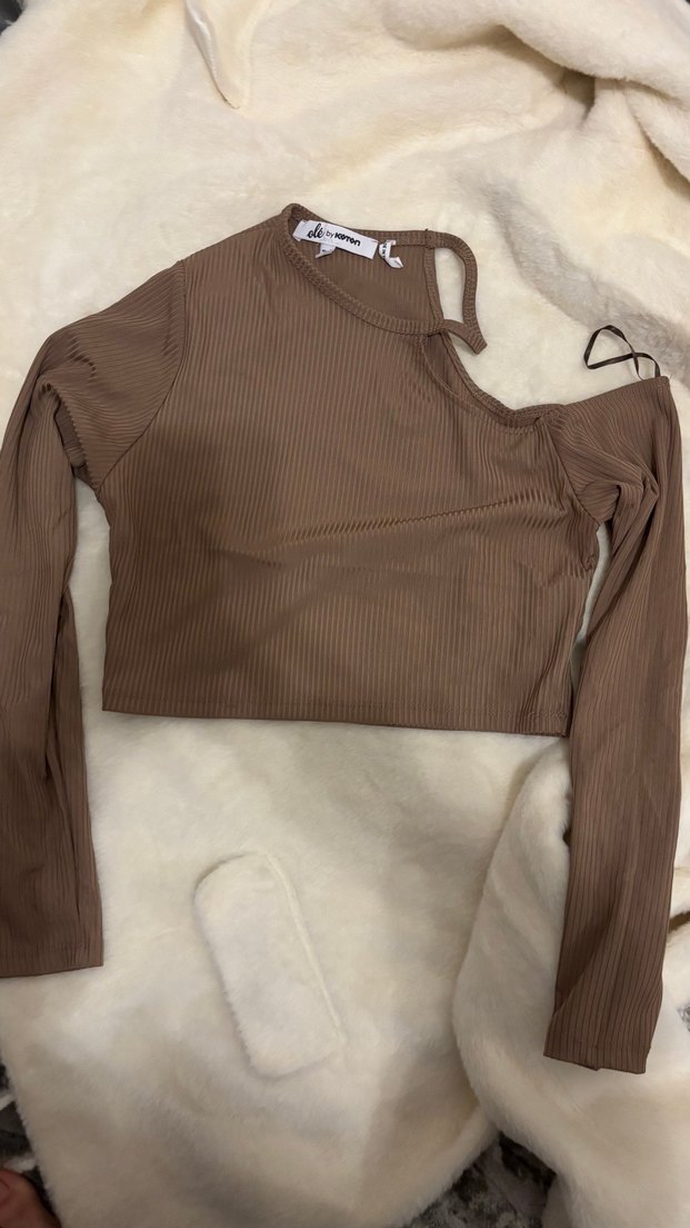 Kahverengi Uzun Kollu Kadın Bluz - Görsel 2