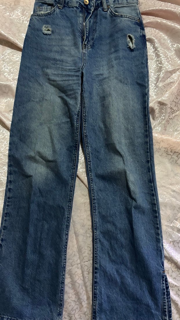 Kemer Detaylı Lacivert Bol Kesim Kadın Jean - Görsel 3