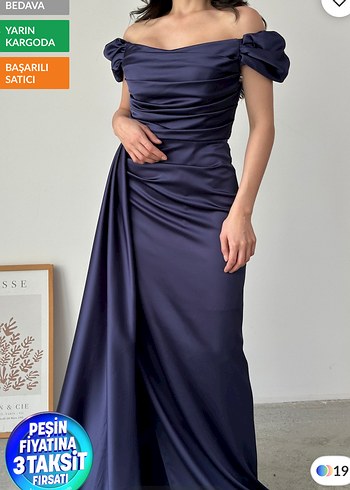 Drapeli Lacivert Uzun Abiye Elbise - Görsel 2