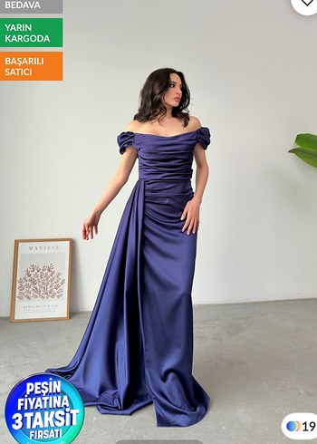 Drapeli Lacivert Uzun Abiye Elbise - Görsel 3
