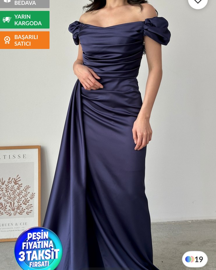 Drapeli Lacivert Uzun Abiye Elbise - Görsel 2