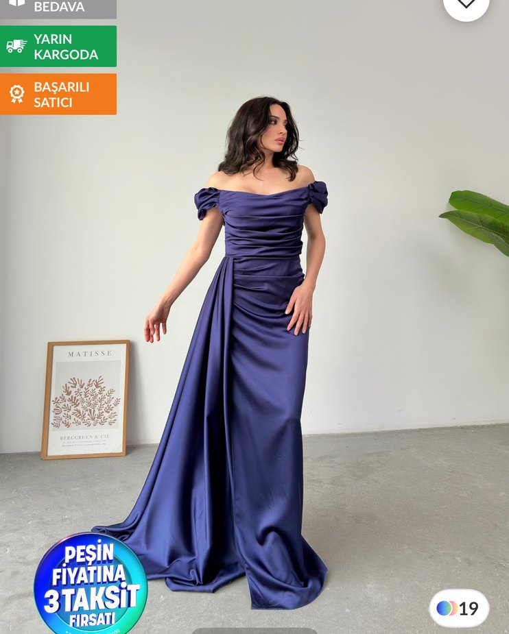 Drapeli Lacivert Uzun Abiye Elbise - Görsel 3