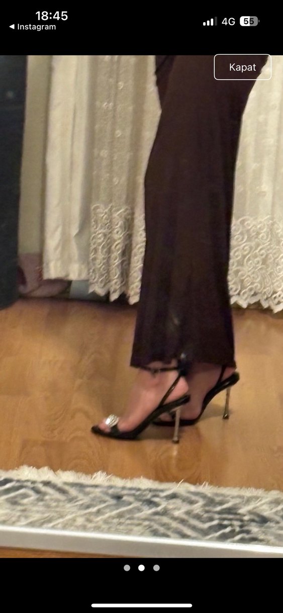 Parlak Siyah Yılan Desenli Topuklu Ayakkabı - Görsel 3