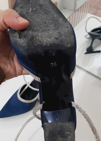 Mavi Süet Stiletto Taşlı Tokalı Kadın Ayakkabı - Görsel 3