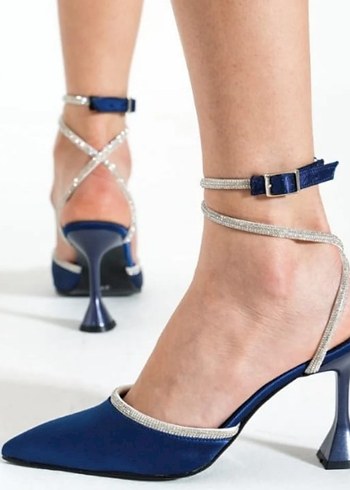 Mavi Süet Stiletto Taşlı Tokalı Kadın Ayakkabı - Görsel 5