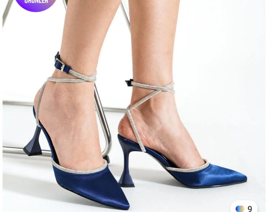 Mavi Süet Stiletto Taşlı Tokalı Kadın Ayakkabı - Görsel 4