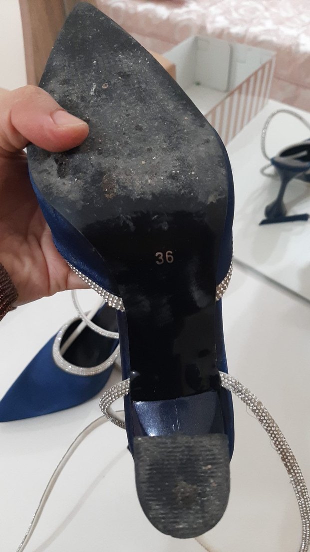 Mavi Süet Stiletto Taşlı Tokalı Kadın Ayakkabı - Görsel 3