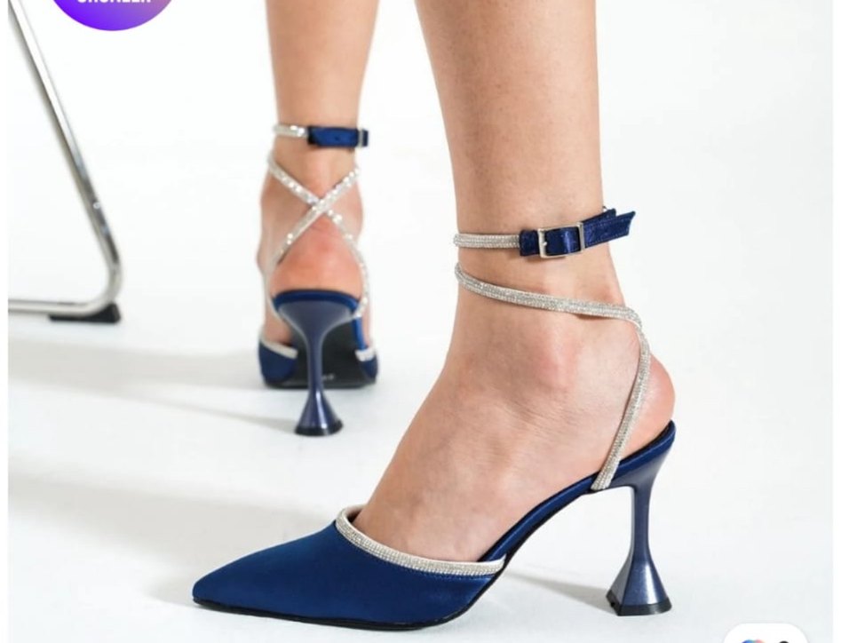 Mavi Süet Stiletto Taşlı Tokalı Kadın Ayakkabı - Görsel 5