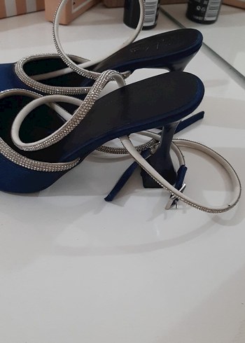 Mavi Saten Stiletto Topuklu Kadın Abiye Ayakkabı - Görsel 3