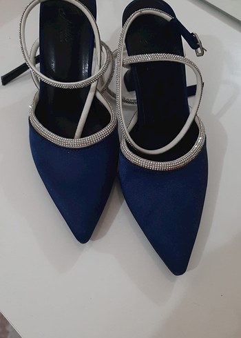 Mavi Saten Stiletto Topuklu Kadın Abiye Ayakkabı - Görsel 2