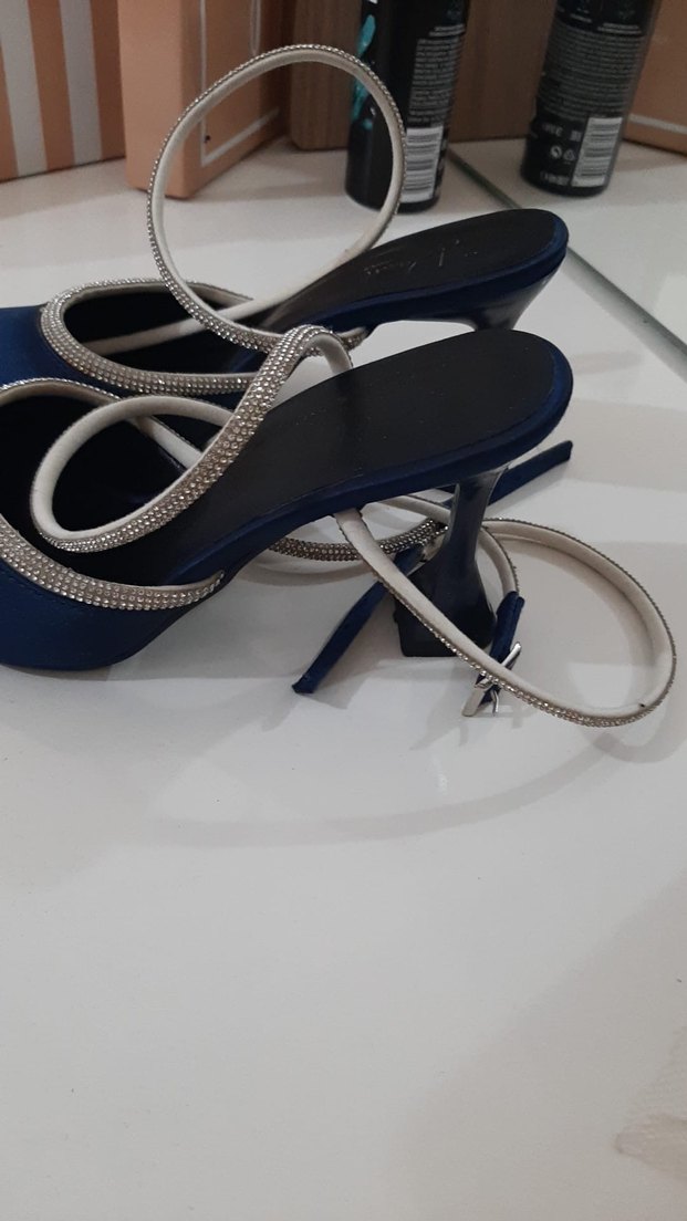 Mavi Saten Stiletto Topuklu Kadın Abiye Ayakkabı - Görsel 3