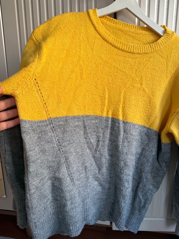 Sarı Gri Triko Kadın Kazak - Görsel 2