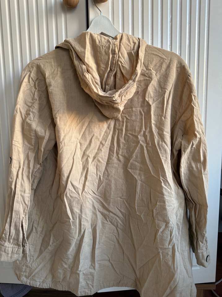 Bej Düğmeli Uzun Kollu Keten Gömlek - Görsel 2