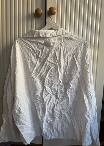 Beyaz Keten Kadın Gömlek Salaş - Görsel 3