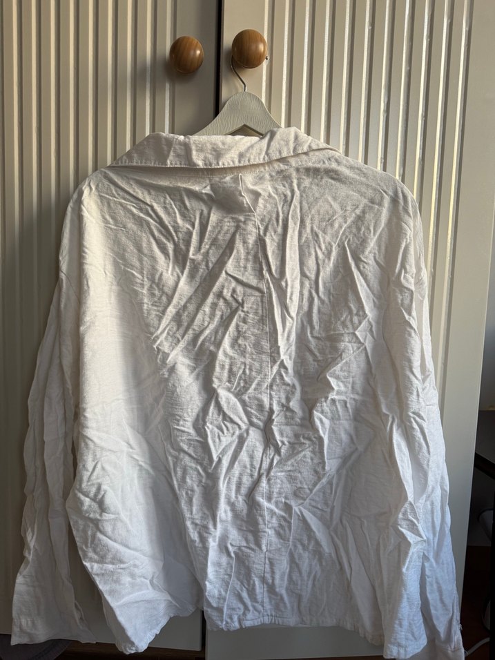 Beyaz Keten Kadın Gömlek Salaş - Görsel 3