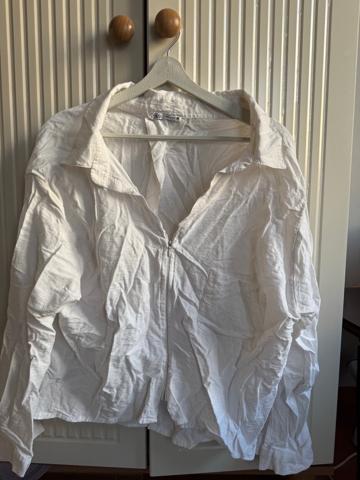 Beyaz Keten Kadın Gömlek Salaş - Görsel 2