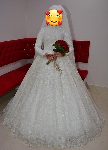 m Beden beyaz Renk TESETTÜR GELİNLİK