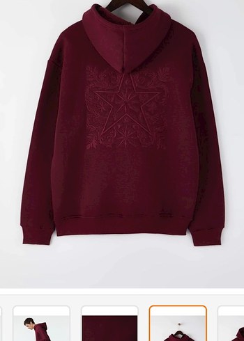 Bordo Kapüşonlu Kadın Sweatshirt - Görsel 2