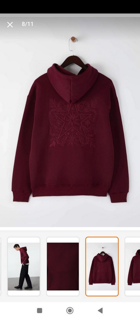 Bordo Kapüşonlu Kadın Sweatshirt - Görsel 2