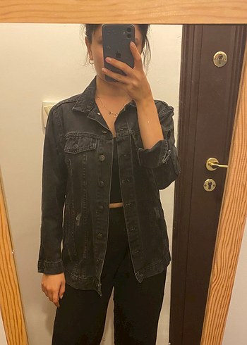 Siyah tam kesim Kadın Denim Ceket