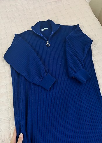 Mavi Uzun Kollu Triko Elbise - Görsel 2