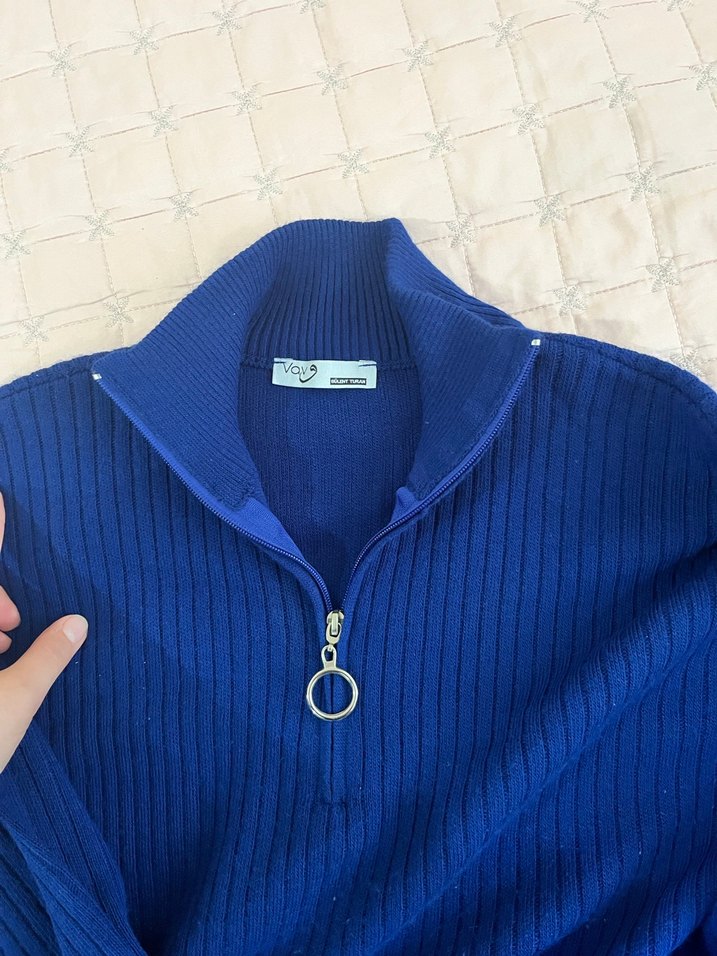 Mavi Uzun Kollu Triko Elbise - Görsel 3