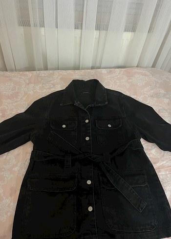 Siyah Denim Kadın Midi ceket - Görsel 2