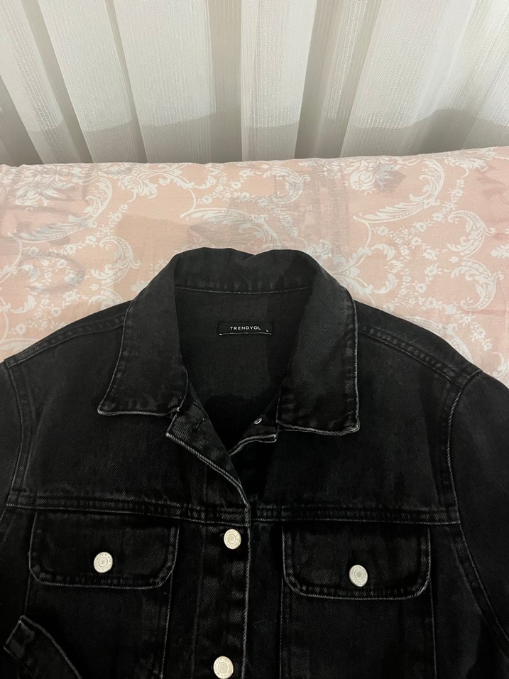 Siyah Denim Kadın Midi ceket - Görsel 3