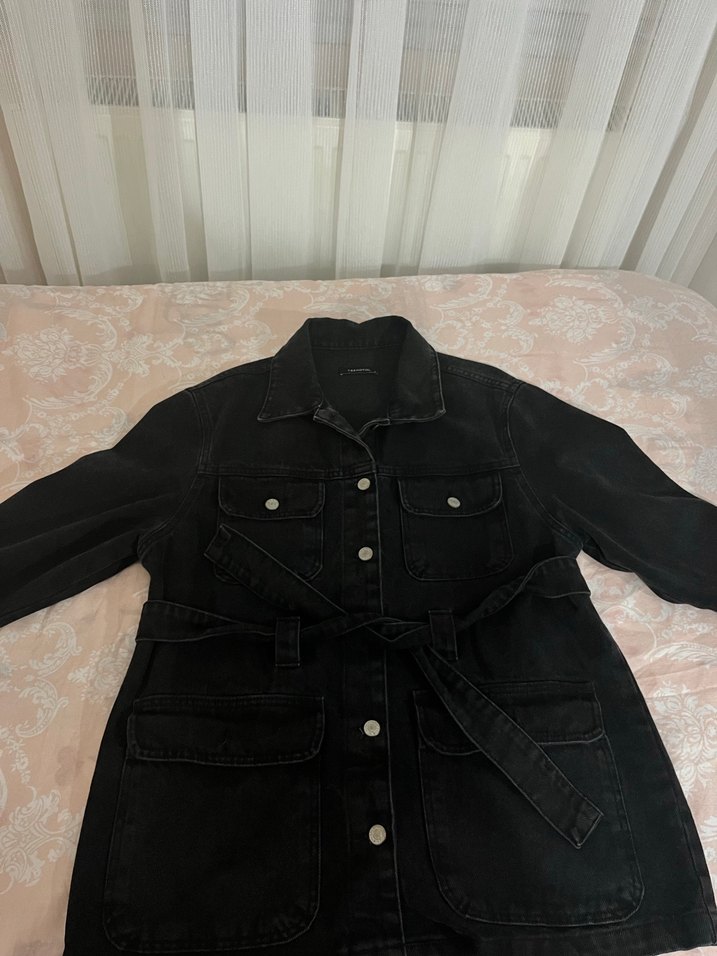 Siyah Denim Kadın Midi ceket - Görsel 2