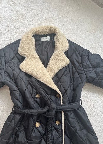 Kürklü Siyah Uzun Kadın Mont - Görsel 2